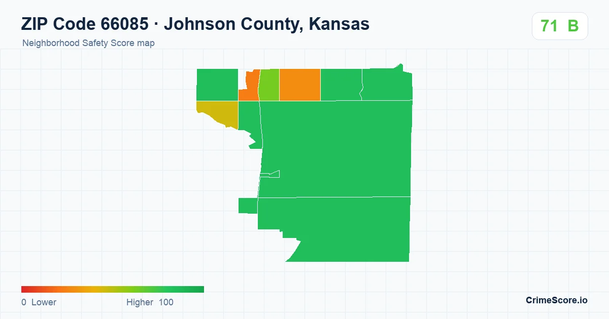 ZIP Code 66085 in Johnson County, Kansas neighborhood Safety Score map