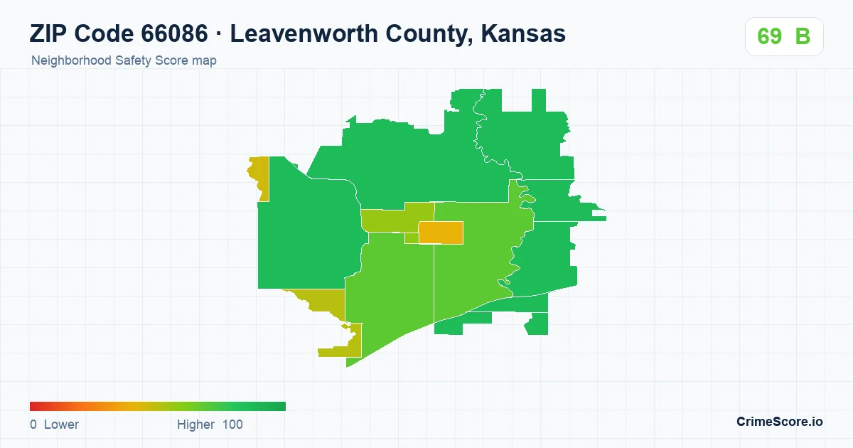 ZIP Code 66086 in Leavenworth County, Kansas neighborhood Safety Score map