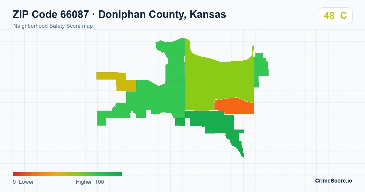 ZIP Code 66087 in Doniphan County, Kansas neighborhood Safety Score map