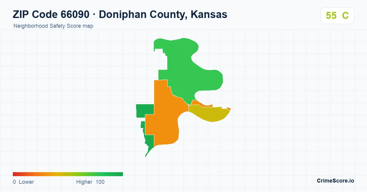 ZIP Code 66090 in Doniphan County, Kansas neighborhood Safety Score map