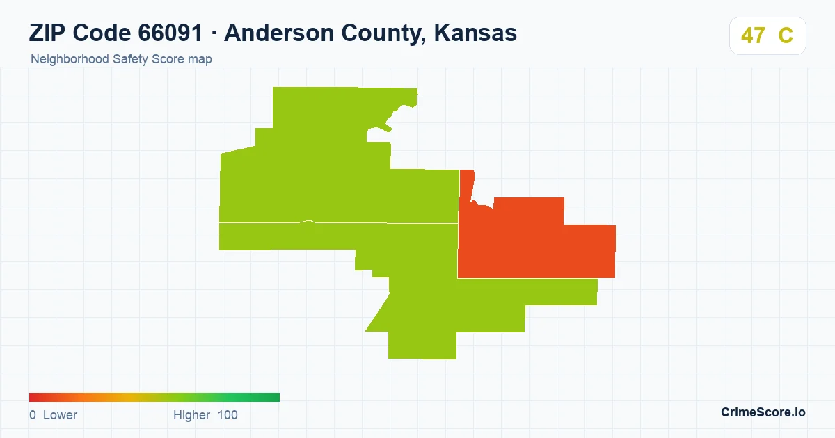 ZIP Code 66091 in Anderson County, Kansas neighborhood Safety Score map