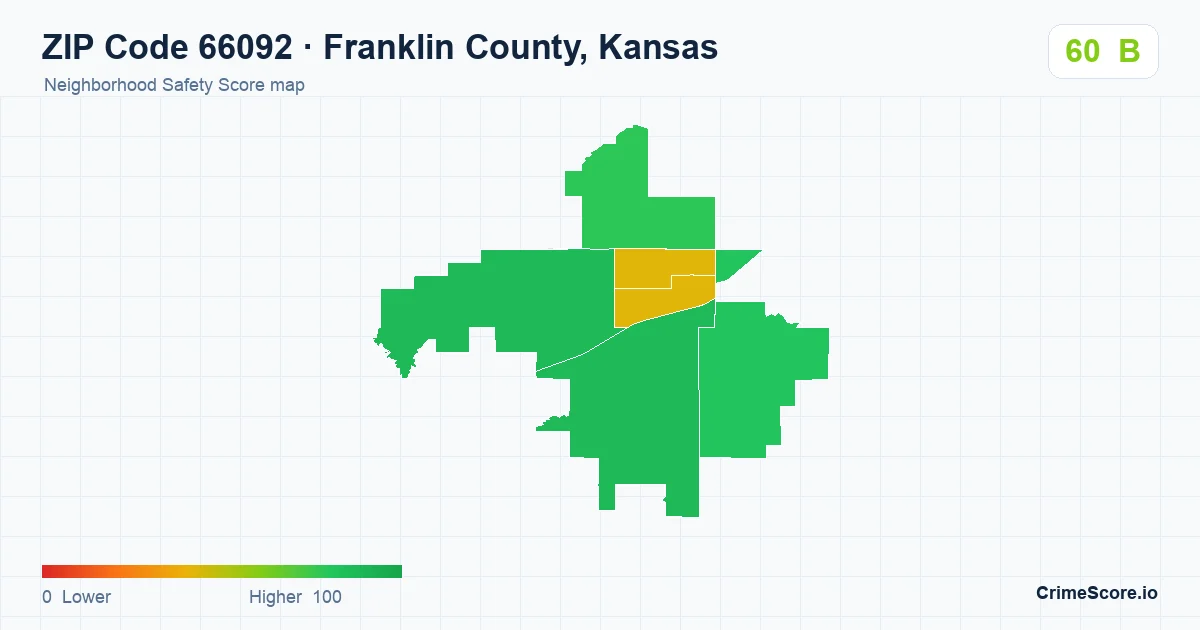 ZIP Code 66092 in Franklin County, Kansas neighborhood Safety Score map