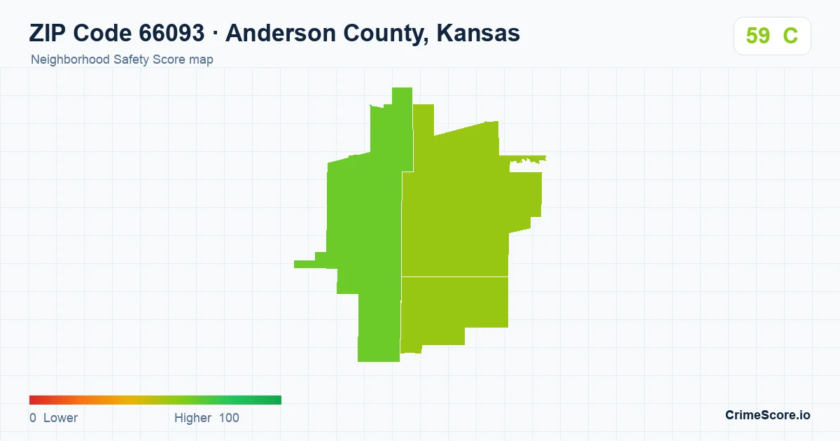 ZIP Code 66093 in Anderson County, Kansas neighborhood Safety Score map
