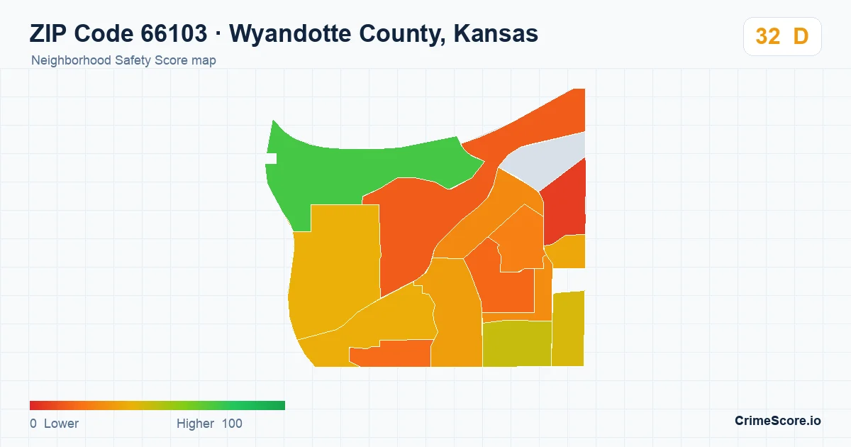 ZIP Code 66103 in Wyandotte County, Kansas neighborhood Safety Score map