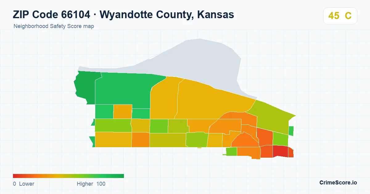ZIP Code 66104 in Wyandotte County, Kansas neighborhood Safety Score map