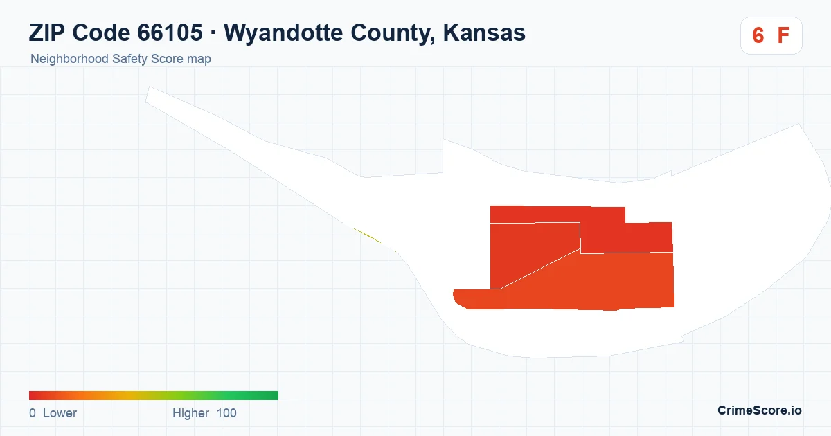 ZIP Code 66105 in Wyandotte County, Kansas neighborhood Safety Score map