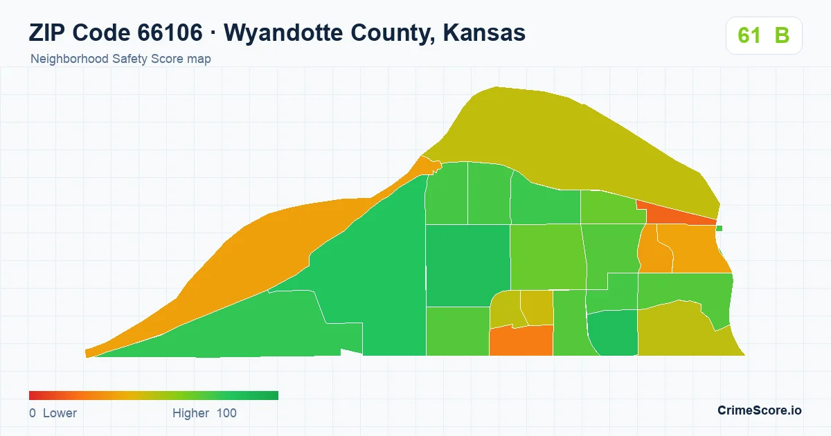 ZIP Code 66106 in Wyandotte County, Kansas neighborhood Safety Score map