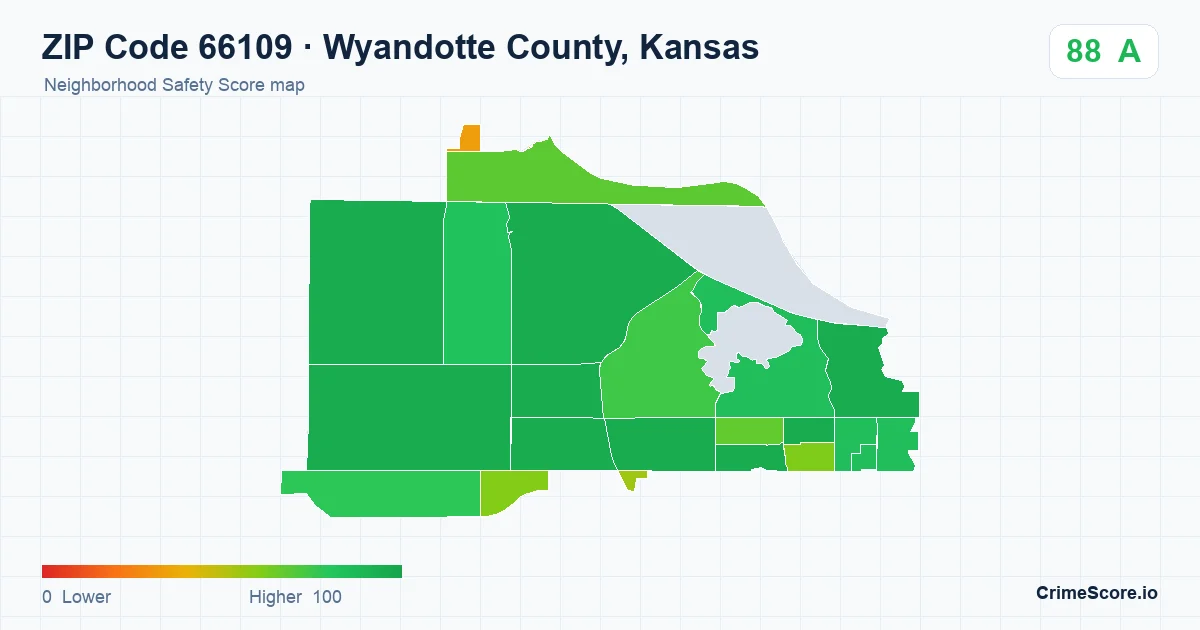 ZIP Code 66109 in Wyandotte County, Kansas neighborhood Safety Score map