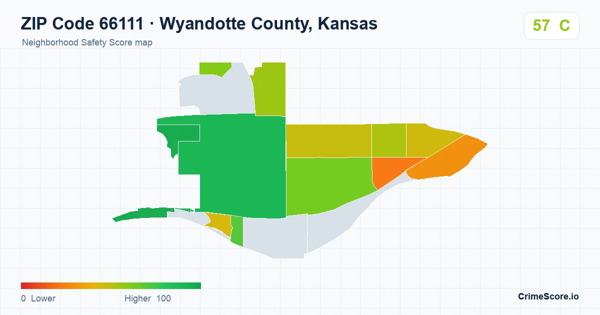ZIP Code 66111 in Wyandotte County, Kansas neighborhood Safety Score map
