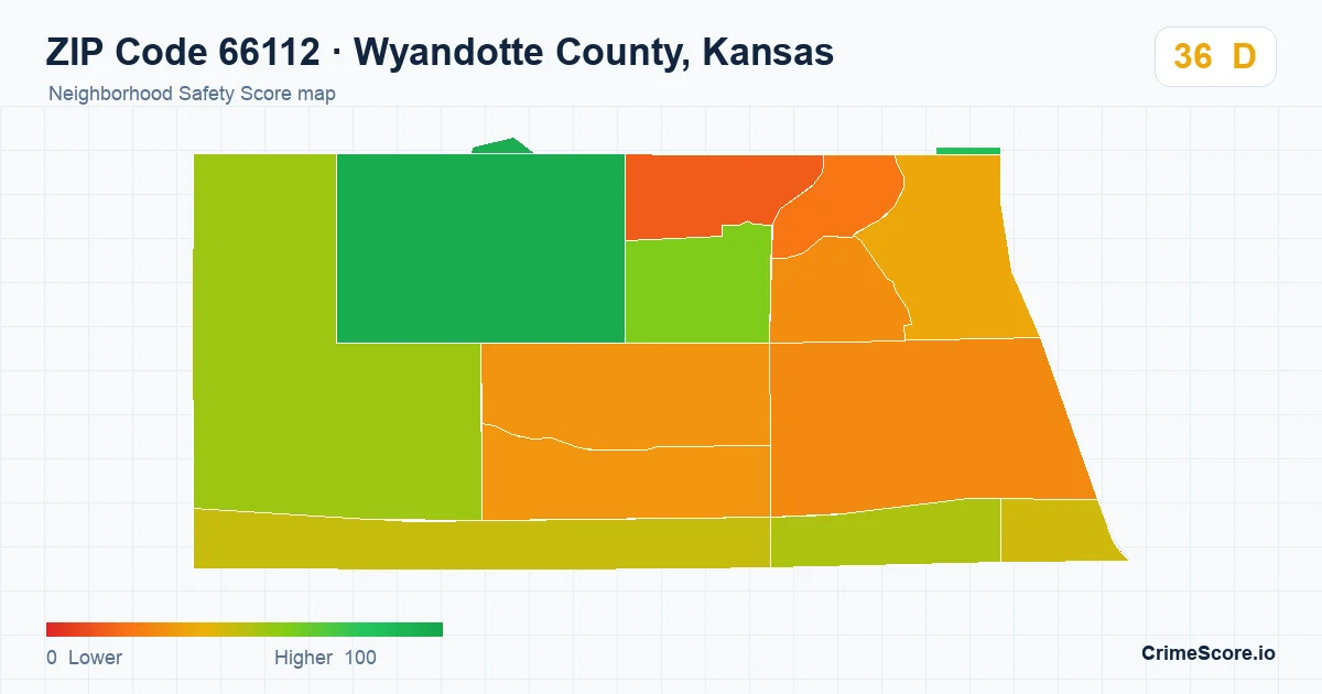 ZIP Code 66112 in Wyandotte County, Kansas neighborhood Safety Score map