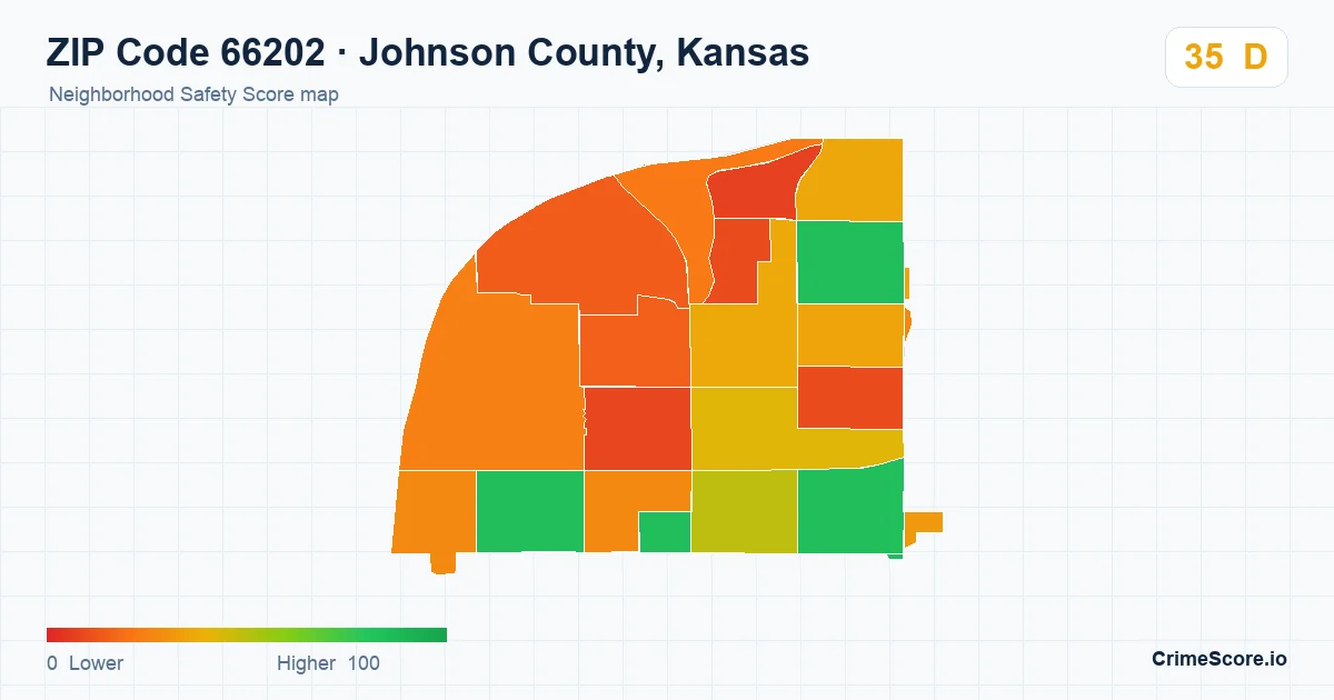 ZIP Code 66202 in Johnson County, Kansas neighborhood Safety Score map
