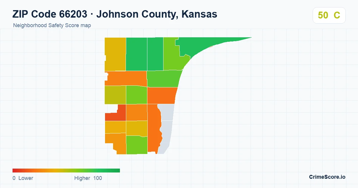 ZIP Code 66203 in Johnson County, Kansas neighborhood Safety Score map