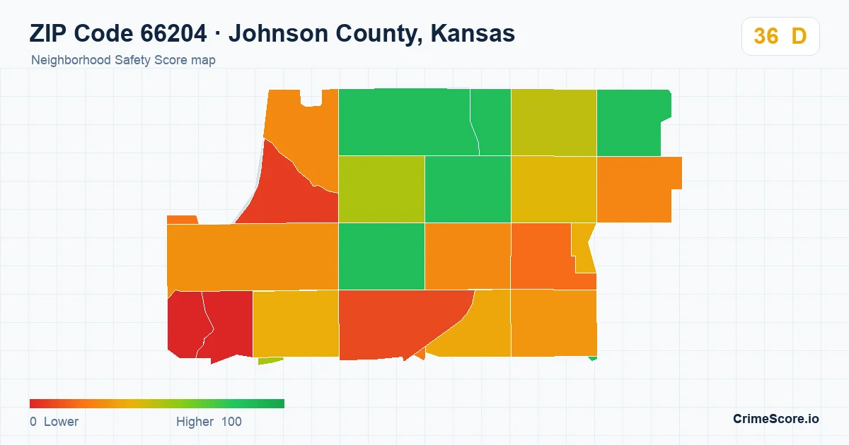 ZIP Code 66204 in Johnson County, Kansas neighborhood Safety Score map