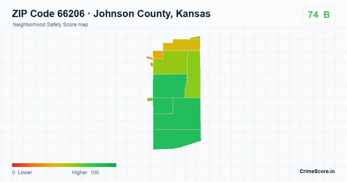 ZIP Code 66206 in Johnson County, Kansas neighborhood Safety Score map
