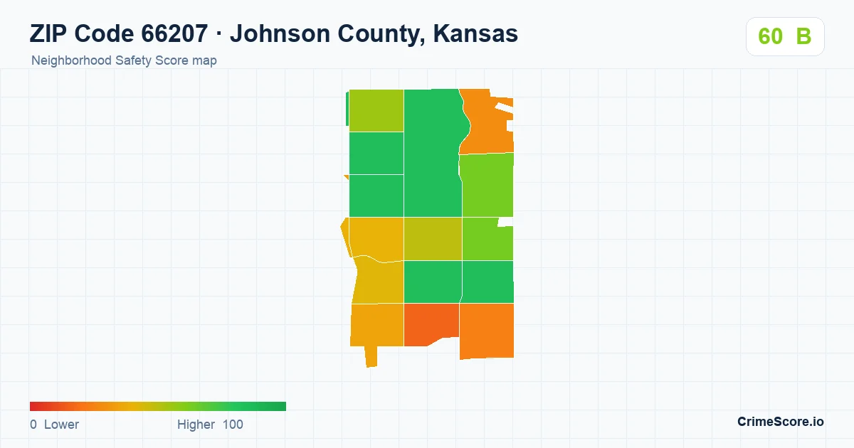 ZIP Code 66207 in Johnson County, Kansas neighborhood Safety Score map