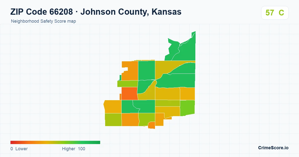 ZIP Code 66208 in Johnson County, Kansas neighborhood Safety Score map