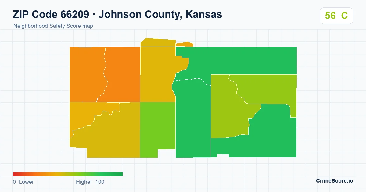 ZIP Code 66209 in Johnson County, Kansas neighborhood Safety Score map