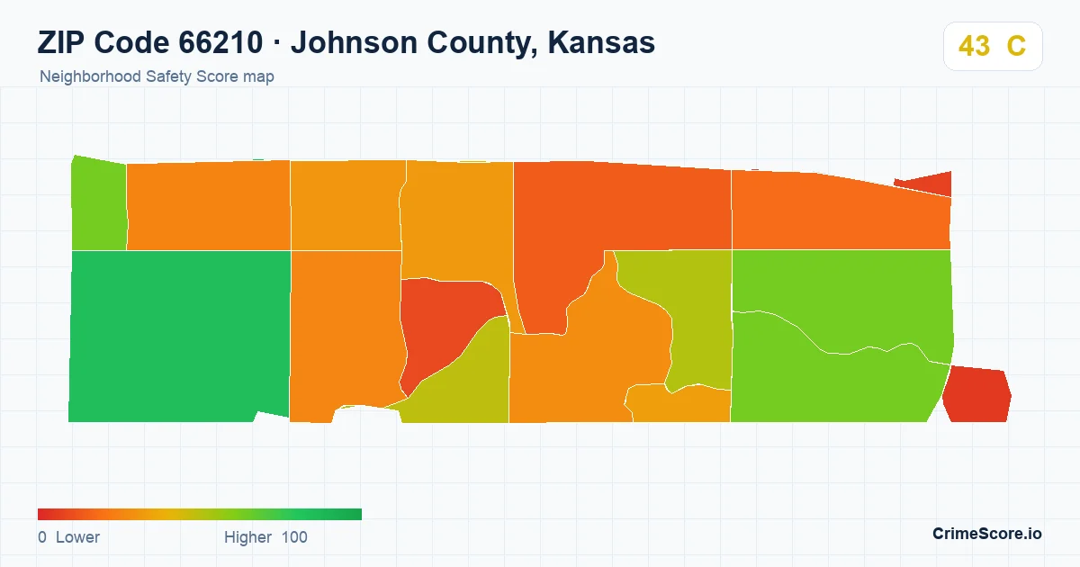 ZIP Code 66210 in Johnson County, Kansas neighborhood Safety Score map