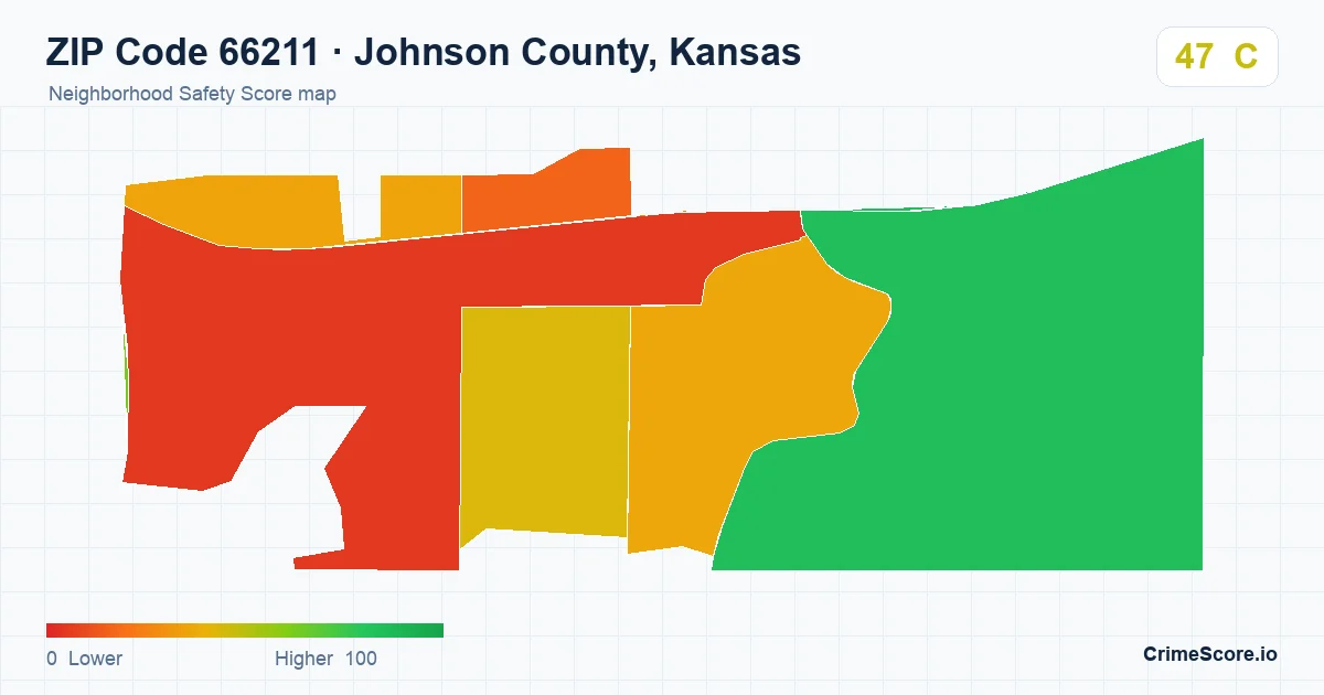 ZIP Code 66211 in Johnson County, Kansas neighborhood Safety Score map