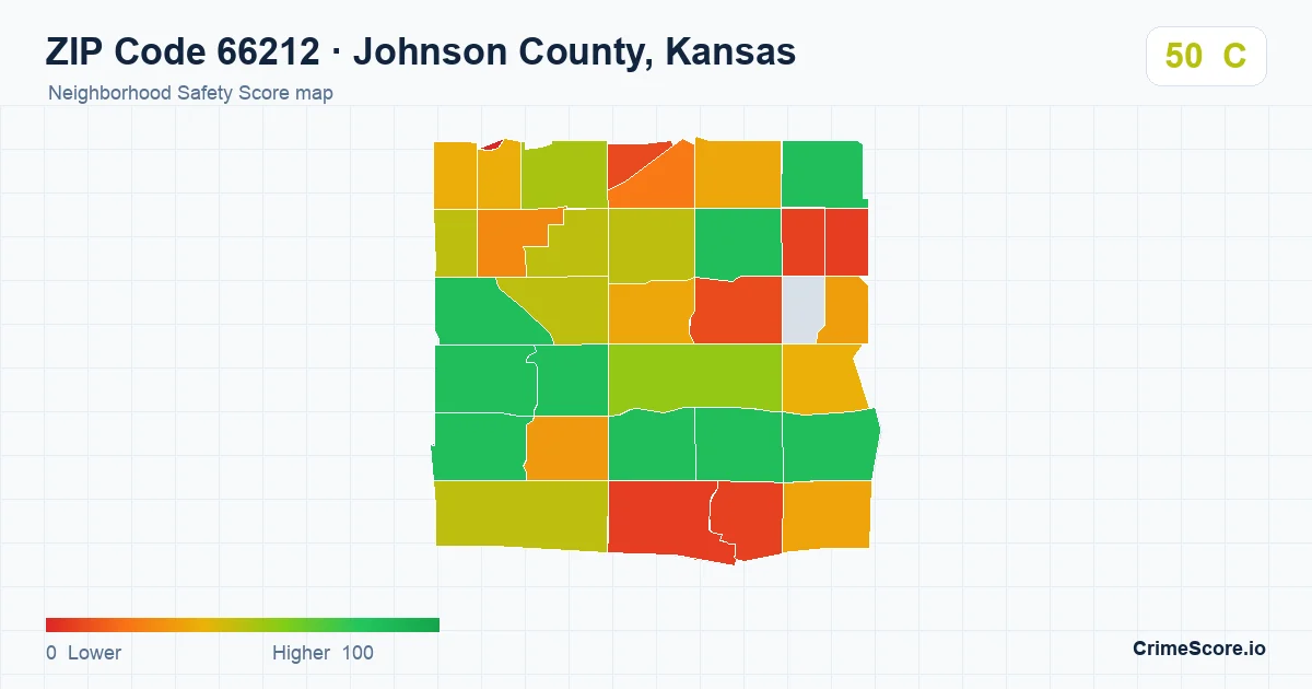 ZIP Code 66212 in Johnson County, Kansas neighborhood Safety Score map