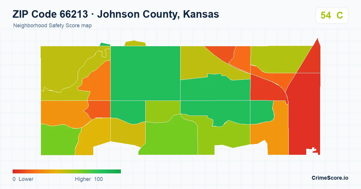 ZIP Code 66213 in Johnson County, Kansas neighborhood Safety Score map