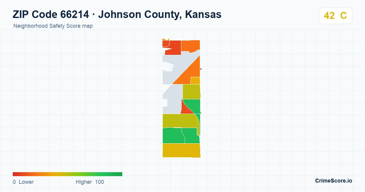 ZIP Code 66214 in Johnson County, Kansas neighborhood Safety Score map