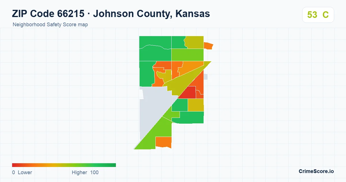 ZIP Code 66215 in Johnson County, Kansas neighborhood Safety Score map
