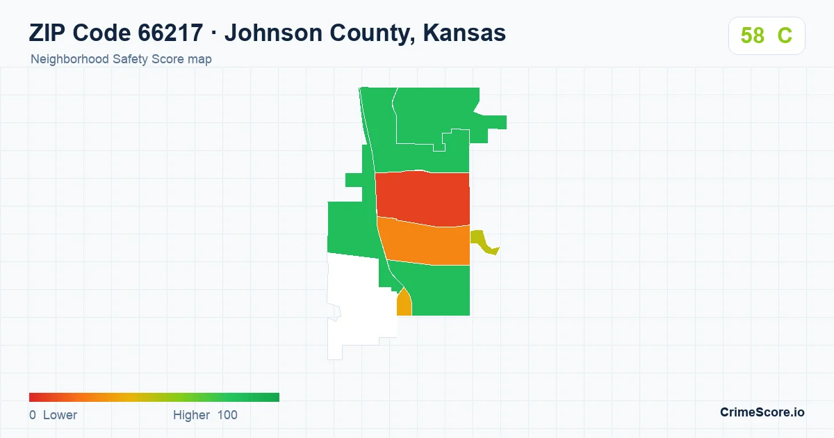 ZIP Code 66217 in Johnson County, Kansas neighborhood Safety Score map