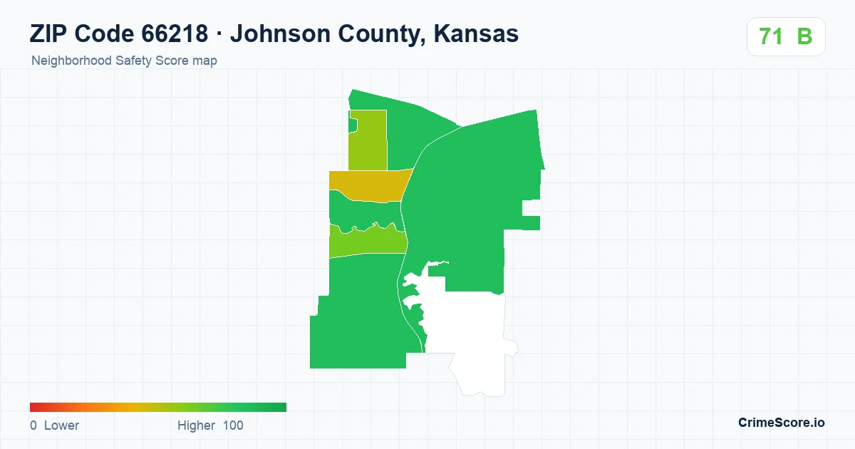 ZIP Code 66218 in Johnson County, Kansas neighborhood Safety Score map