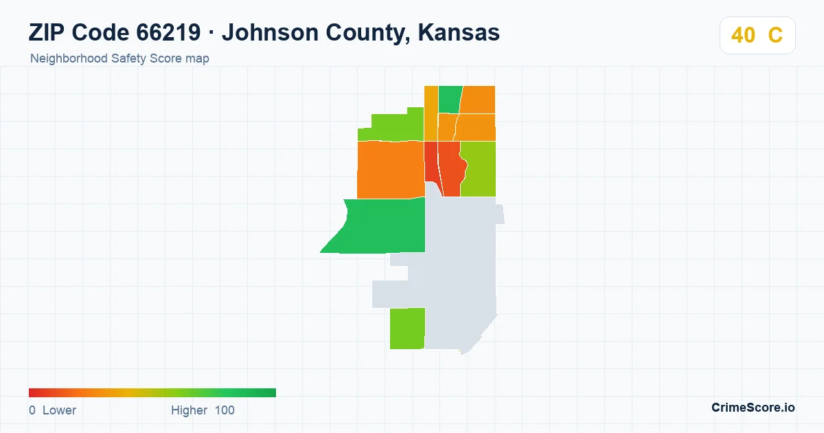 ZIP Code 66219 in Johnson County, Kansas neighborhood Safety Score map