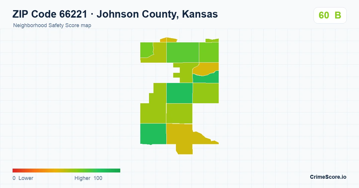 ZIP Code 66221 in Johnson County, Kansas neighborhood Safety Score map