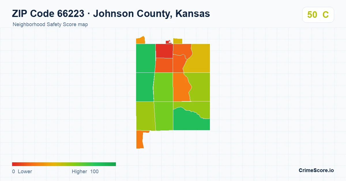 ZIP Code 66223 in Johnson County, Kansas neighborhood Safety Score map