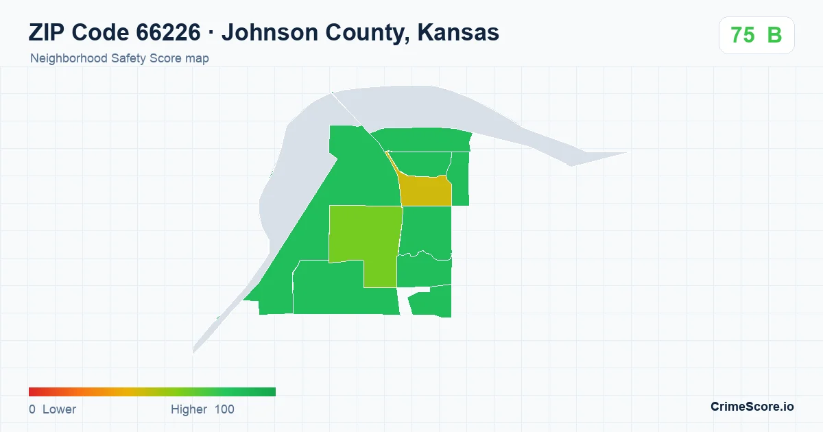 ZIP Code 66226 in Johnson County, Kansas neighborhood Safety Score map