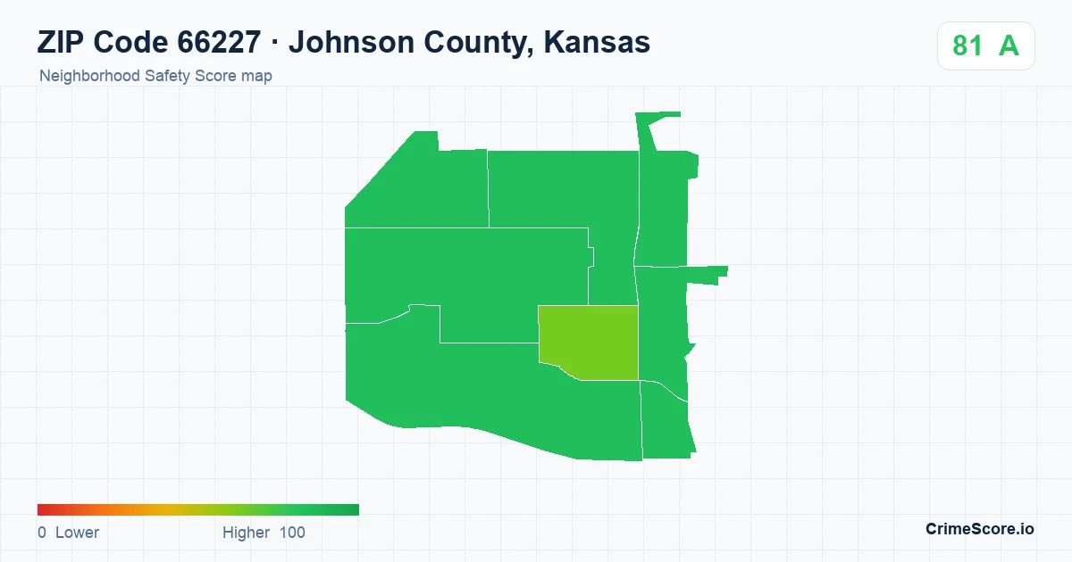 ZIP Code 66227 in Johnson County, Kansas neighborhood Safety Score map