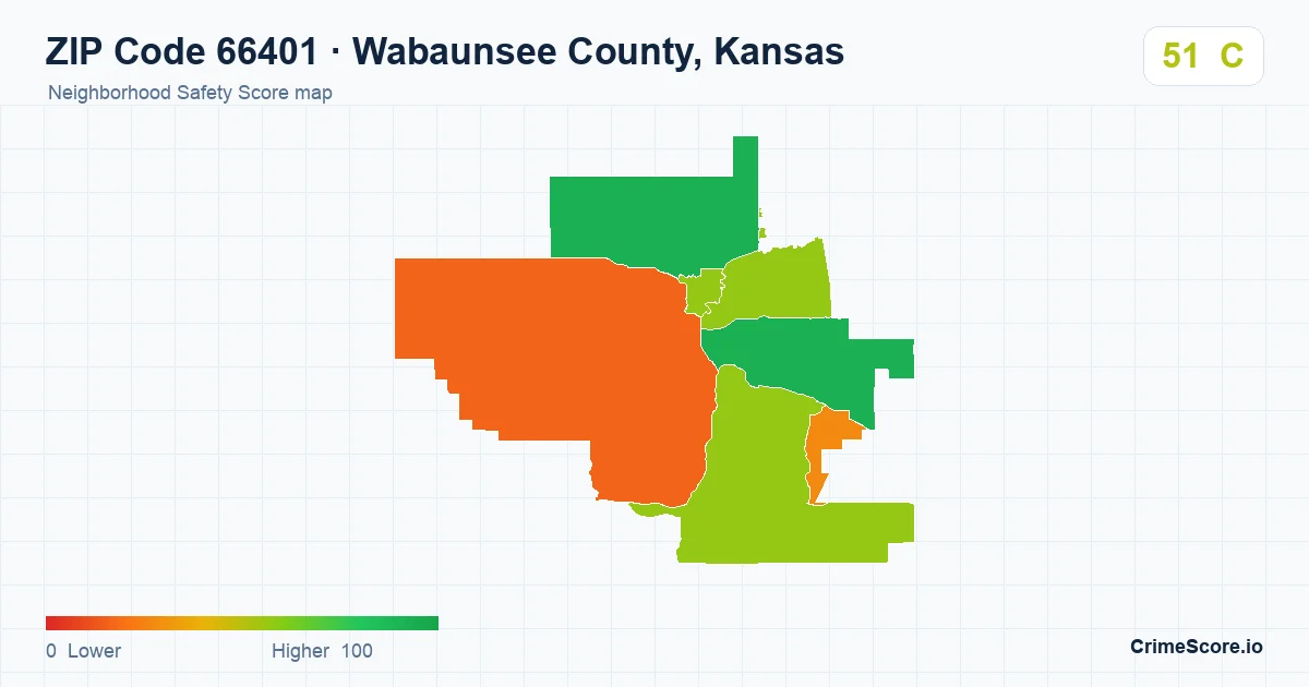ZIP Code 66401 in Wabaunsee County, Kansas neighborhood Safety Score map