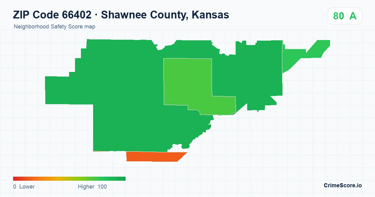 ZIP Code 66402 in Shawnee County, Kansas neighborhood Safety Score map
