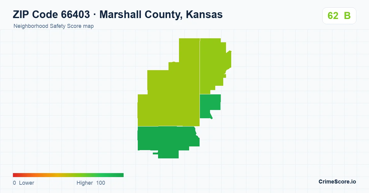 ZIP Code 66403 in Marshall County, Kansas neighborhood Safety Score map