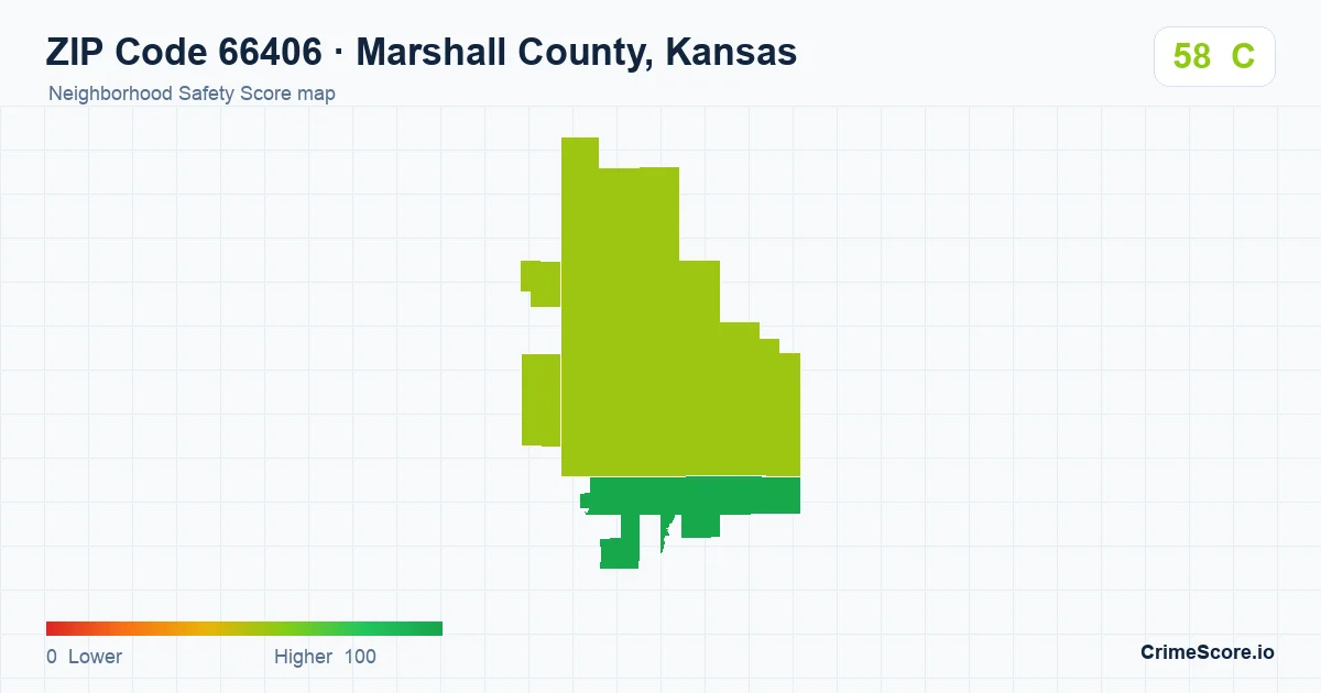 ZIP Code 66406 in Marshall County, Kansas neighborhood Safety Score map
