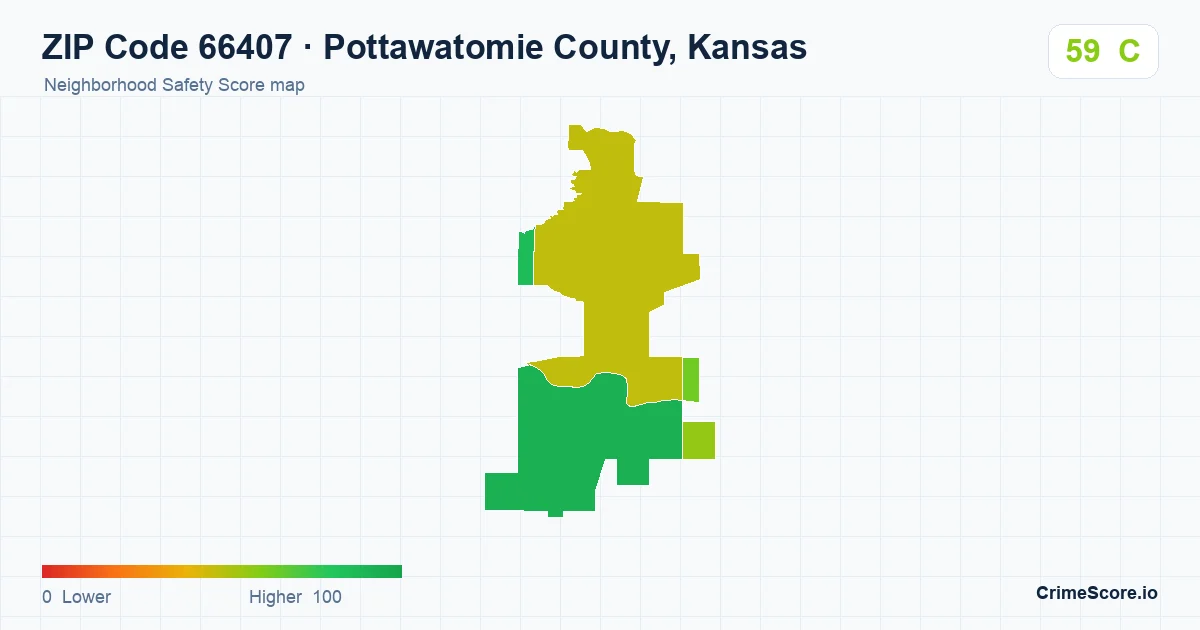 ZIP Code 66407 in Pottawatomie County, Kansas neighborhood Safety Score map