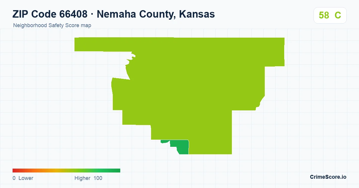 ZIP Code 66408 in Nemaha County, Kansas neighborhood Safety Score map