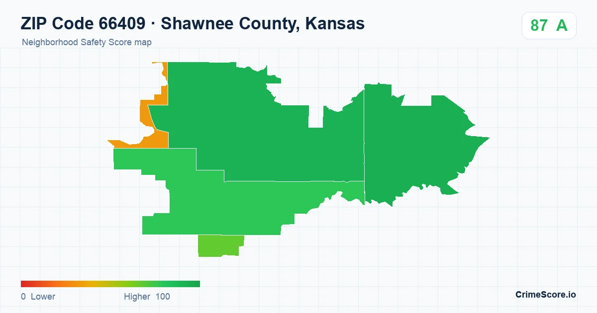 ZIP Code 66409 in Shawnee County, Kansas neighborhood Safety Score map