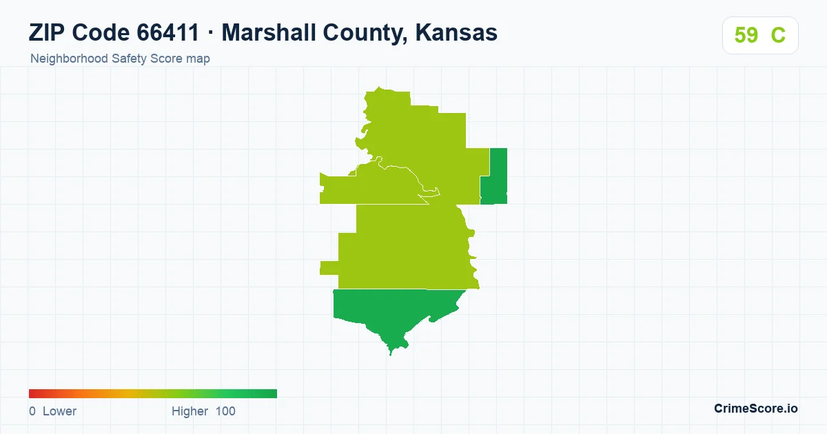 ZIP Code 66411 in Marshall County, Kansas neighborhood Safety Score map