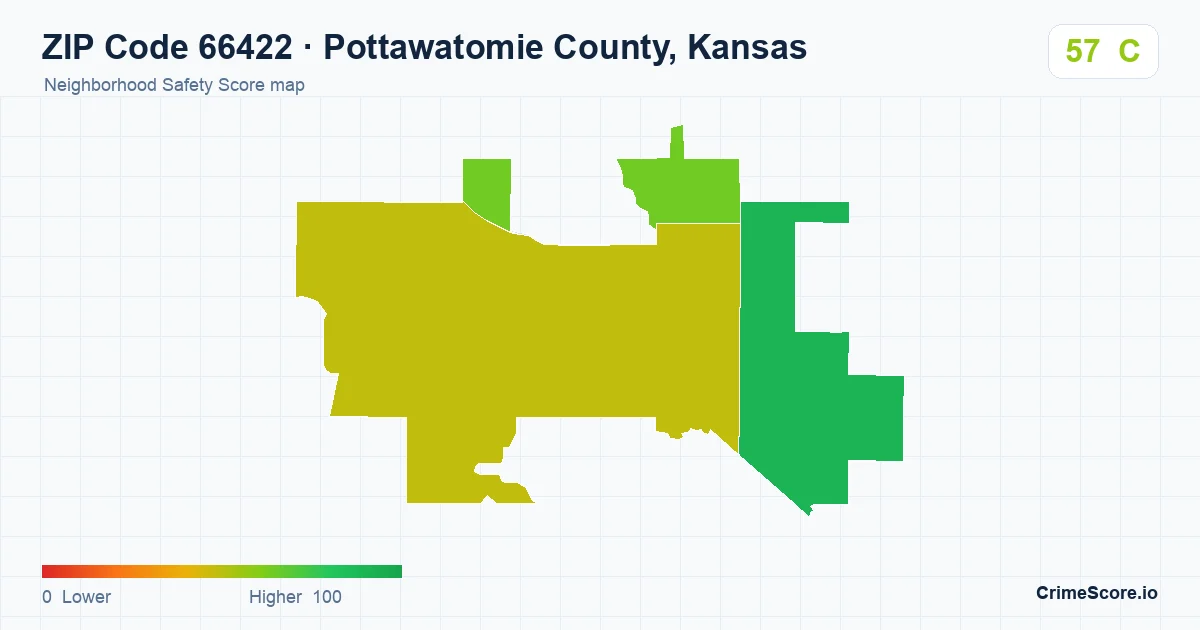 ZIP Code 66422 in Pottawatomie County, Kansas neighborhood Safety Score map