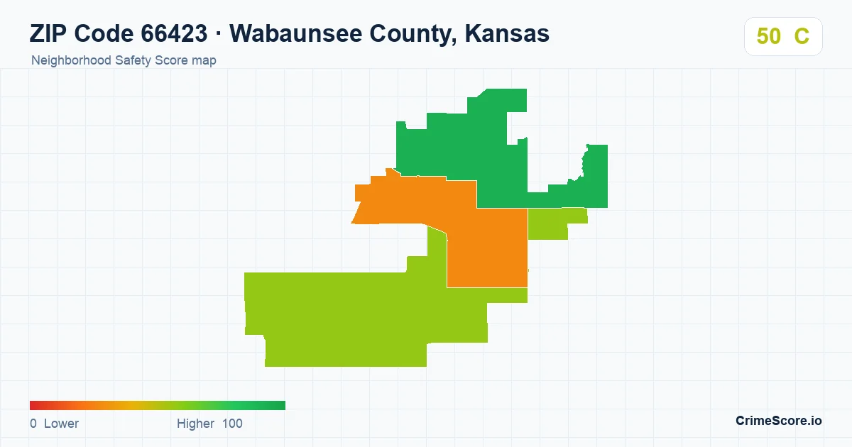 ZIP Code 66423 in Wabaunsee County, Kansas neighborhood Safety Score map