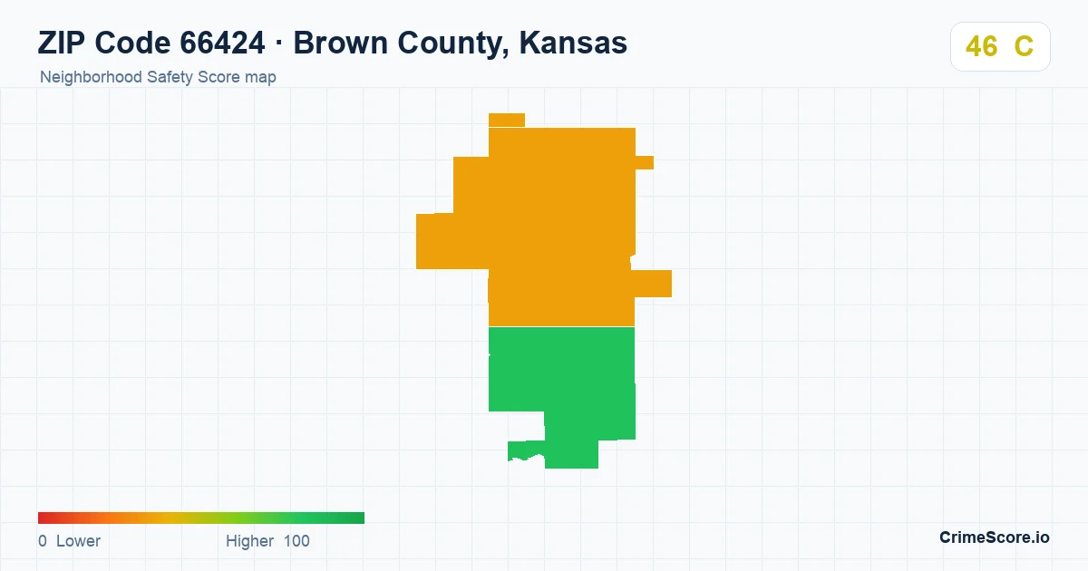 ZIP Code 66424 in Brown County, Kansas neighborhood Safety Score map