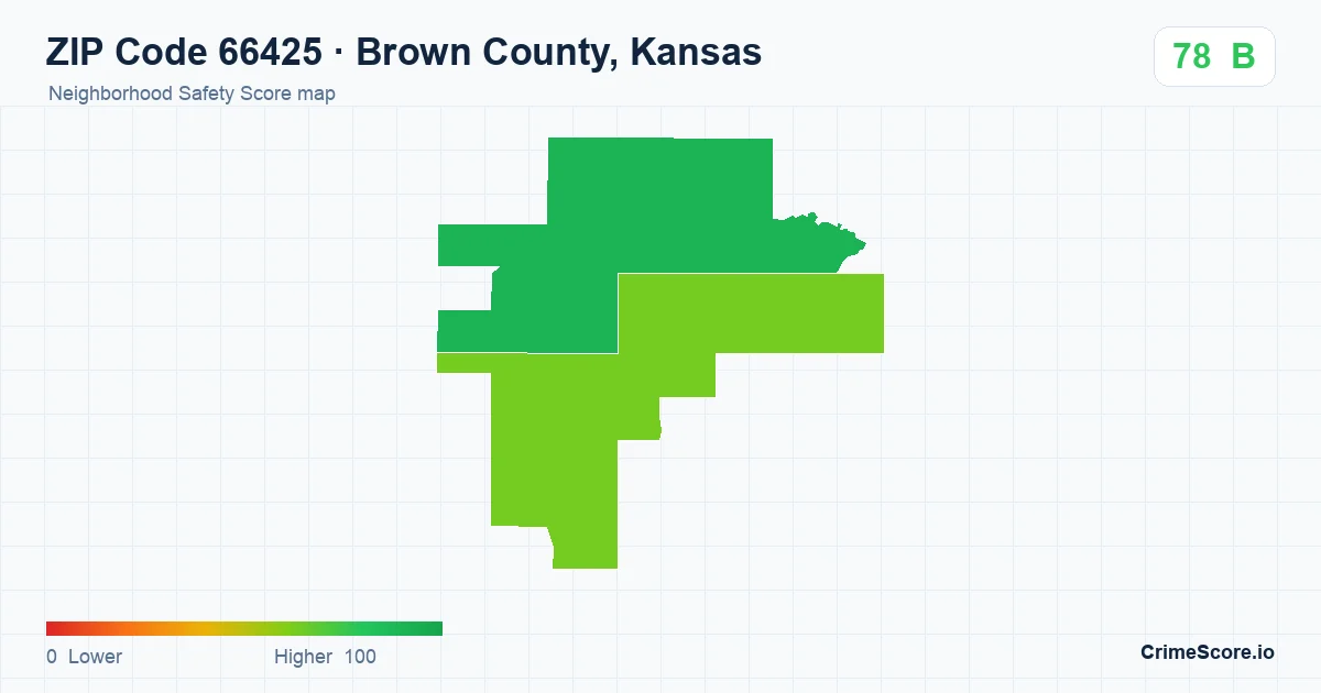 ZIP Code 66425 in Brown County, Kansas neighborhood Safety Score map