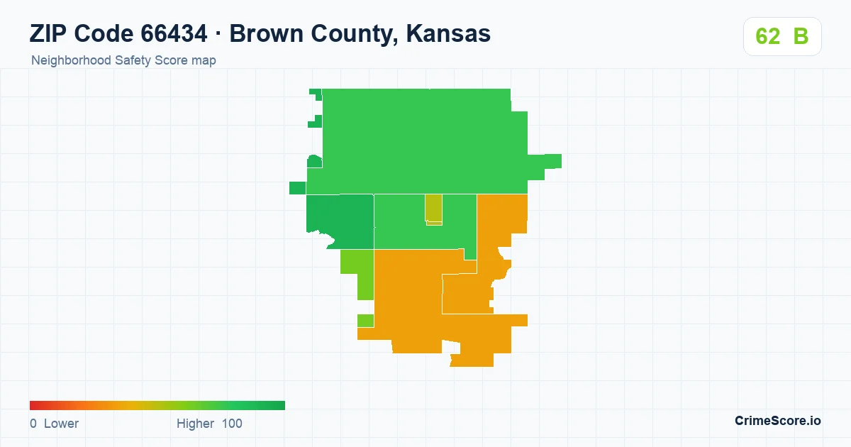 ZIP Code 66434 in Brown County, Kansas neighborhood Safety Score map