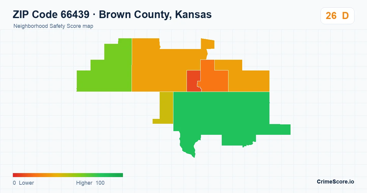 ZIP Code 66439 in Brown County, Kansas neighborhood Safety Score map