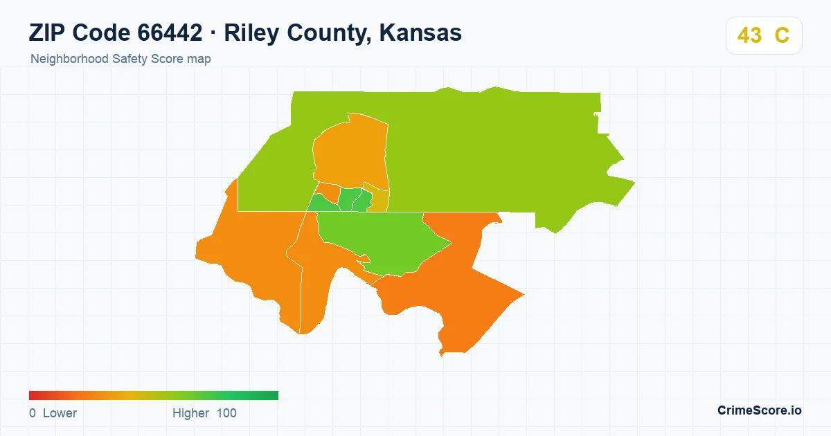 ZIP Code 66442 in Riley County, Kansas neighborhood Safety Score map