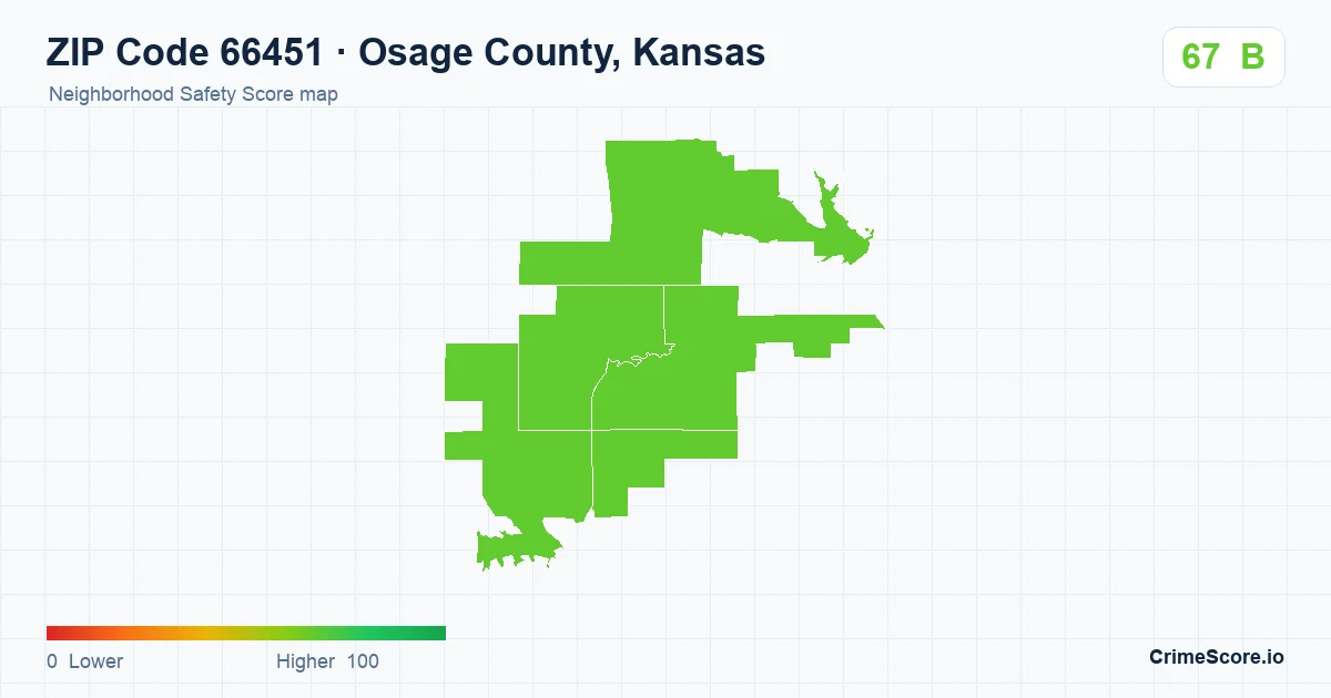 ZIP Code 66451 in Osage County, Kansas neighborhood Safety Score map